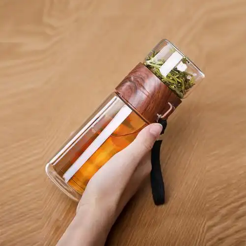 茶水分离式泡茶杯便携式双层玻璃杯男士过滤高档水杯旅行喝茶杯子