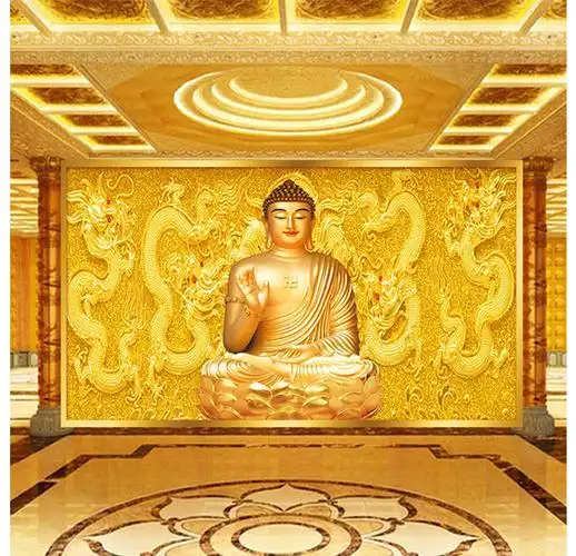 佛堂贴纸释迦摩尼佛教墙贴纸佛系寺庙佛堂背景墙纸5d如来佛像壁画3d