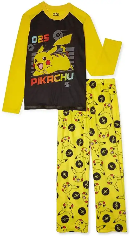 pokemon 精灵宝可梦 025 皮卡丘男孩长袖睡衣套装,2 件套,尺码 4-16