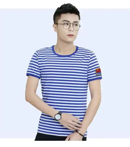 军训服海军t恤海魂衫短袖t恤男学生圆领半袖海军衫蓝白条纹宽松水手