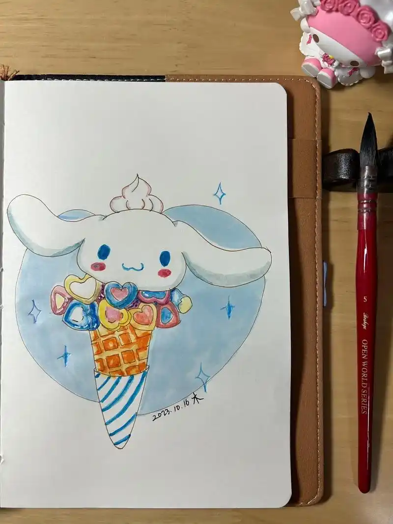 今日份画画营业,临摹,水彩上色,三丽鸥大耳狗冰淇淋9003  - 抖音
