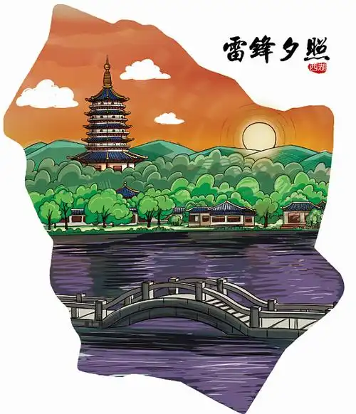 杭州西湖十景旅游手绘卡通绘画策划风景区园林插画地图 - 原创作品