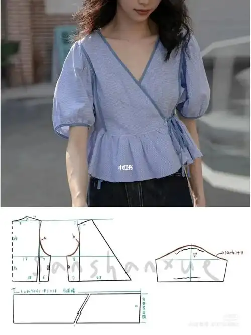 法式斜襟上衣裁剪图