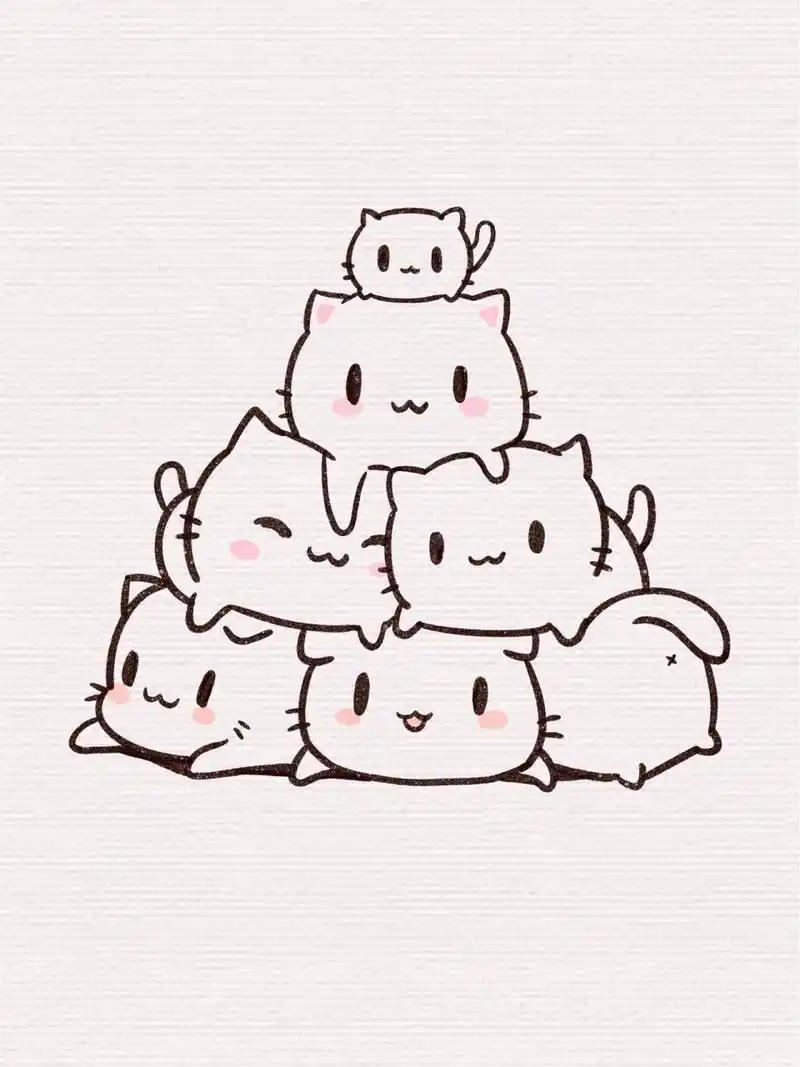 「简笔画」(100/16)小猫93叠叠高·内含过程 一堆可爱的小猫猫叠加