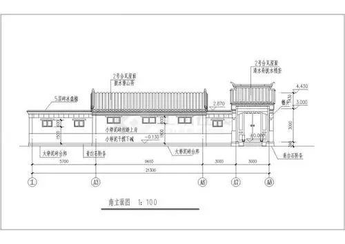北京市某村镇占地1200平米的四合院平立剖面设计cad图纸
