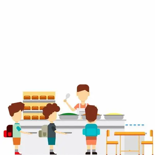 在食堂排队打饭的卡通学生png图片素材