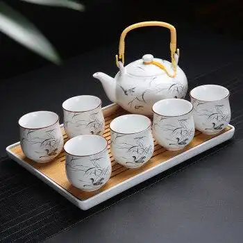 登顶景德镇陶瓷功夫茶具套装家用提梁茶壶茶杯整套简约礼盒装加托盘