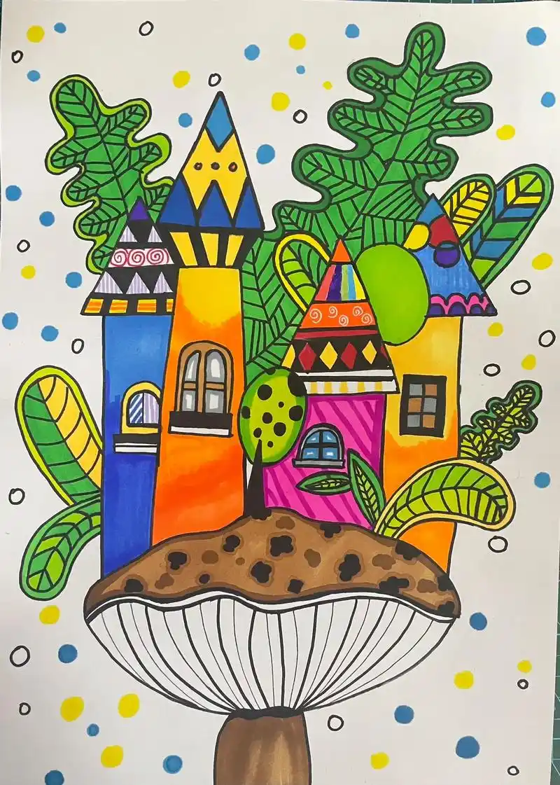 蘑菇上的房子少儿创意美术