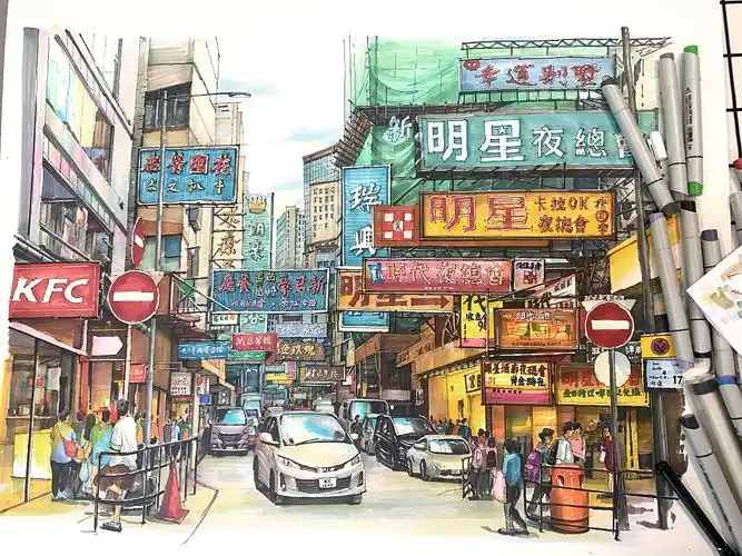 马克笔手绘《香港街景》