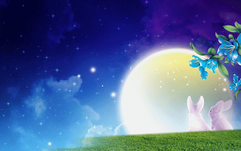 2015年中秋节创意设计月圆之夜兔子动态图片壁纸