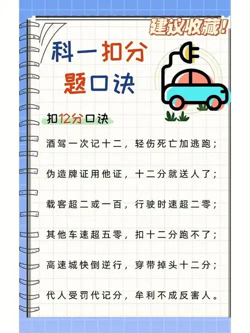 敲黑板科目一新规扣分题口诀