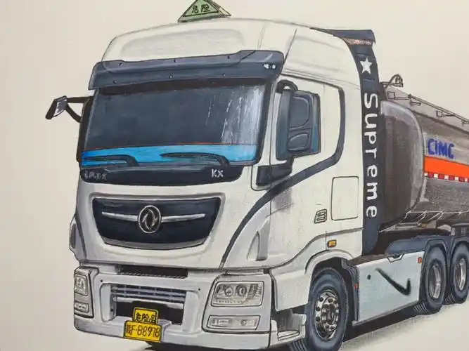 手绘东风天龙旗舰半挂牵引车