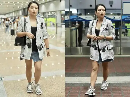 原创何洁胖得真挺明显脸蛋圆润腿又粗即使穿精致西装也像路人