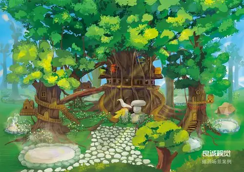 插画厚涂风格森林城堡