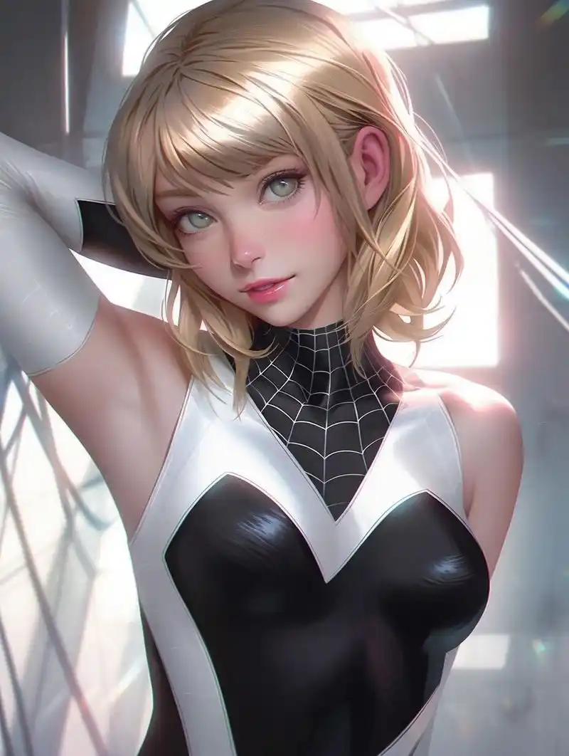 midjourney nijiv5 | 女蜘蛛侠格温斯黛西|||蹭一波蜘蛛侠:纵横宇宙ai
