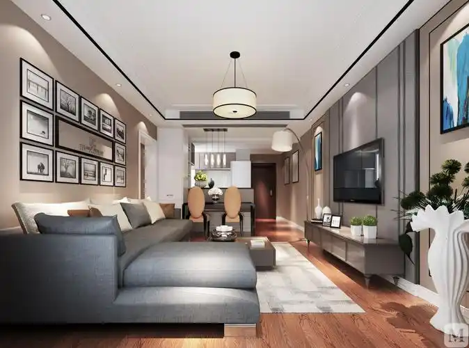 18.2万100㎡简约三房装修稽山翡翠园现代简约风格效果图