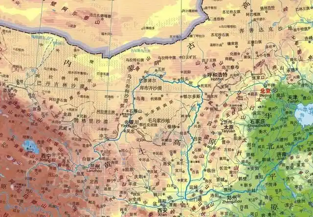 鄂尔多斯高原及周边地区地形图