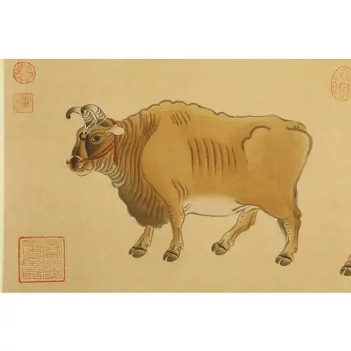 潘玉茹 《五牛图》绢本 收藏级传世临摹 附实木盒合影证书