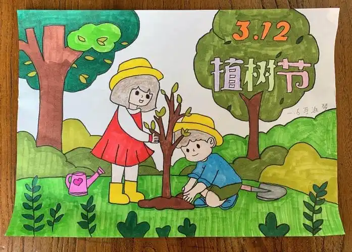敬畏自然,尊重生命,感恩自然,保护环境——临沂军部街小学植树节绘画
