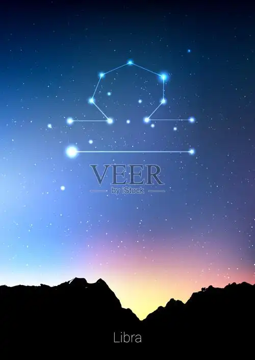 天秤座星座与森林景观剪影在美丽的星空与银河和后面的空间.