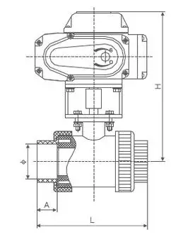 strong>电动pvc球阀 /strong>结构尺寸图