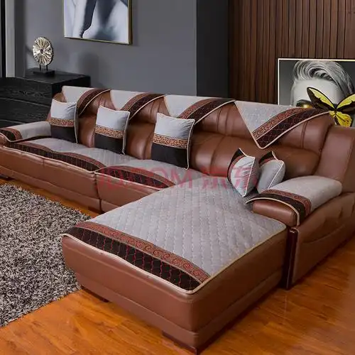 罗迪妮 真皮沙发垫套装四季通用防滑坐垫子布艺冬季简约现代组合沙发