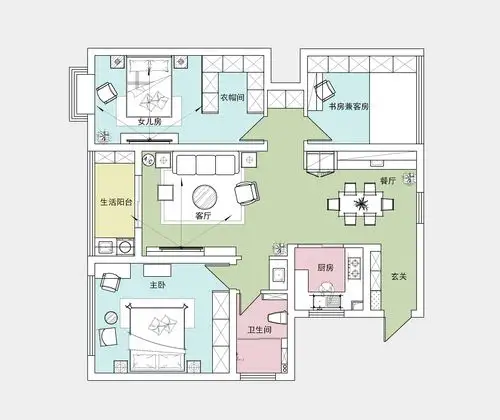 110平米北欧风格客厅绿色沙发背景代表勃勃生机和舒适很养眼