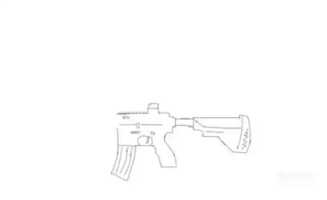 02先画出m416的大致轮廓,m416的把手,然后再在把手上面画出细节