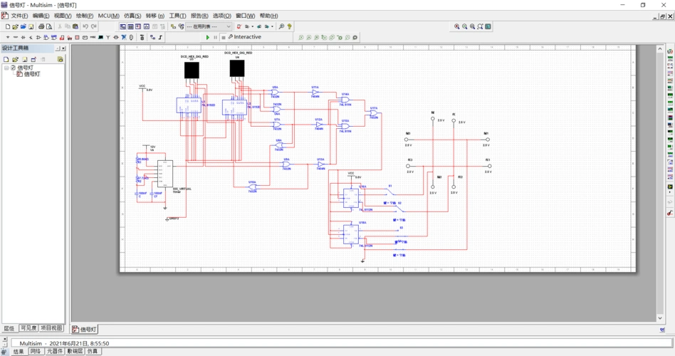 multisim交通灯控制器设计仿真图