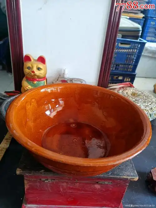 怀旧民国老黄釉瓷盆_价格50元【燕的古玩店】_第1张