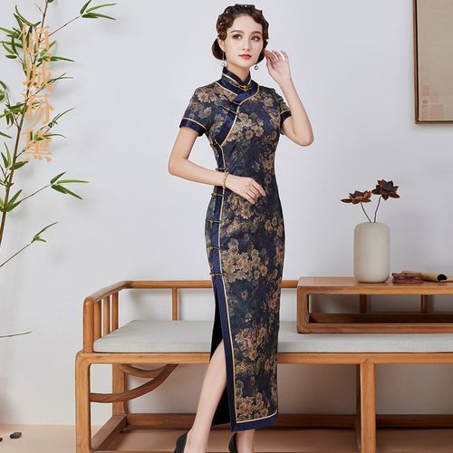 旗袍女长款气质中国风夏季新款手工盘扣真丝旗袍裙礼服高档 图片色 xl