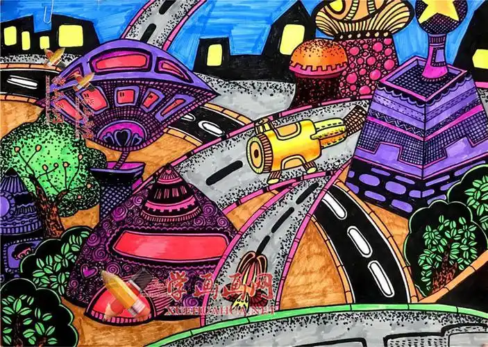 二等奖小学生科幻画作品《未来城市》