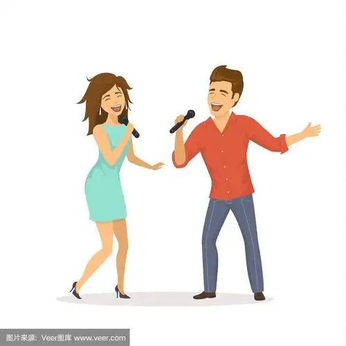 可爱有趣的情侣感情唱歌歌曲孤立卡通矢量插图