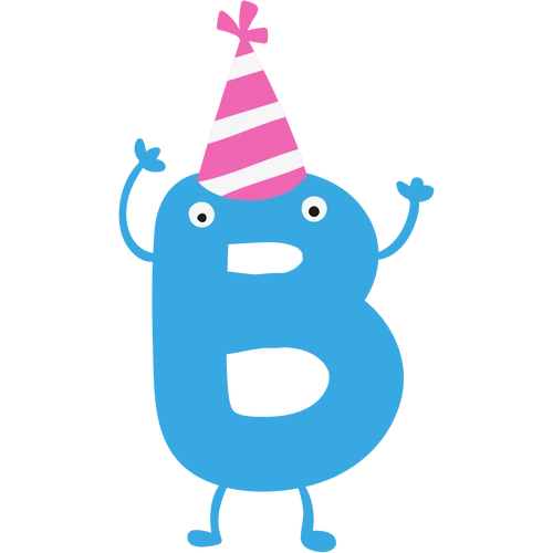 卡通蓝色可爱拟人戴帽子字母b
