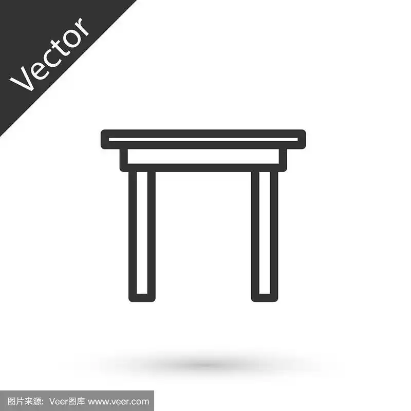 灰色线条木制桌子图标孤立在白色