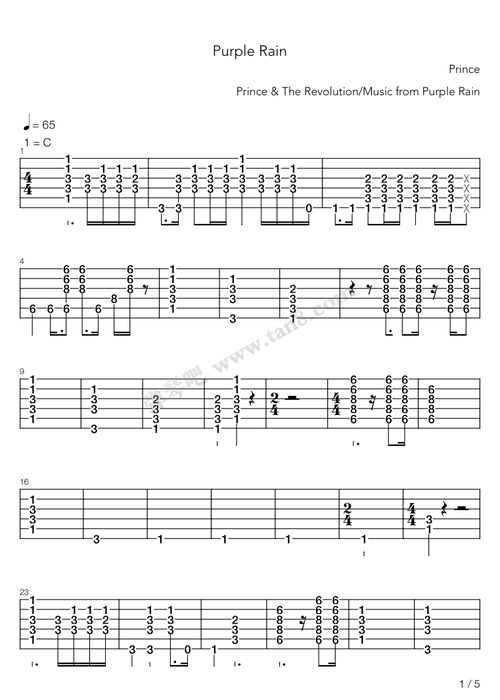吉他谱 - purple rain