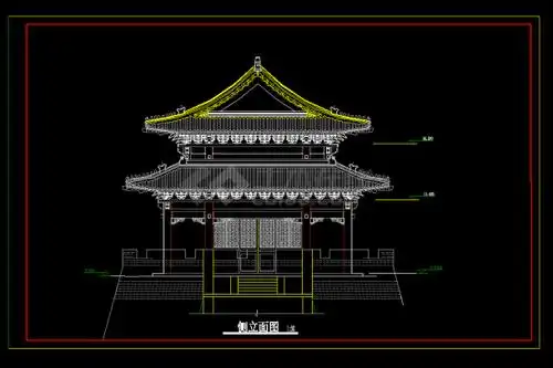 某地区城门楼古建筑设计cad立面图纸