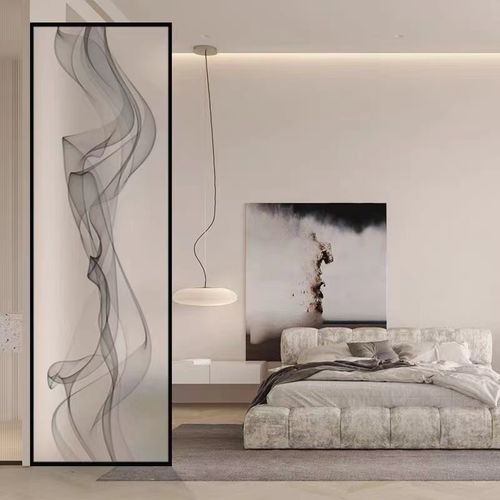 猎卡威 轻奢不锈钢夹丝玻璃隔断艺术入户客厅简约屏风装饰玄关洗手台