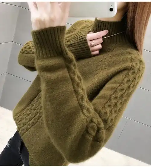 高领毛衣女加厚新款秋冬女装百搭女士上衣麻花针织打底衫 - 17网