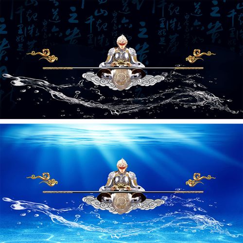 孙悟空齐天大圣鱼缸背景贴画高清图3d立体壁纸水族箱贴纸自粘