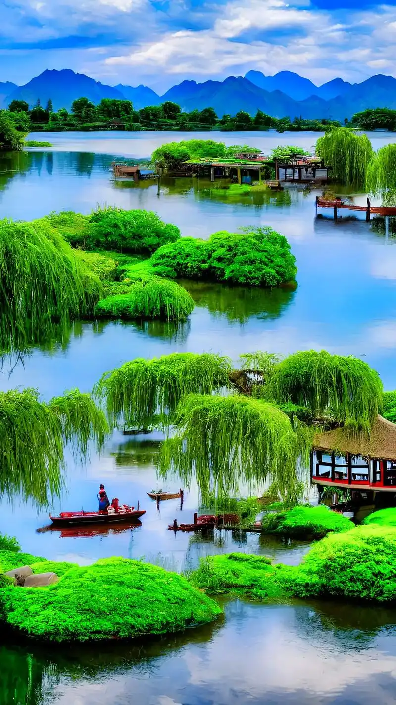 绿荫葱茏,九曲连波,亭台楼阁,好一幅江南水上园林美景#湖泊美 - 抖音