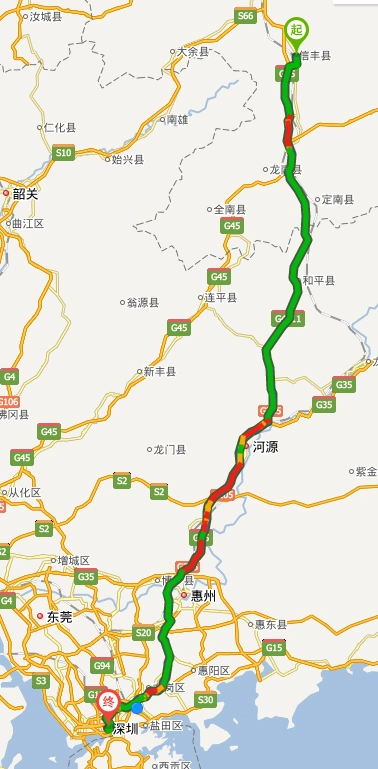 大广高速信丰段距深圳有多少公里?