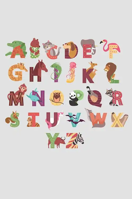 可爱卡通动物数字0-9字体个性创意卡通动物英文字母可爱卡通字母设计