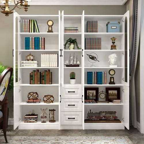 玻璃门满墙书柜简约现代实木落地书柜带门置物架整面墙大书柜定制