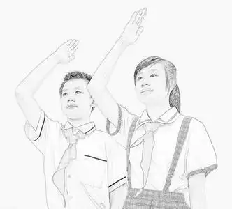 一群学生敬礼背影简笔画