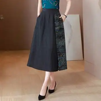 下身裙子中年妈妈夏天穿的半截裙长裙过膝40至50岁半身裙大摆裙装中长
