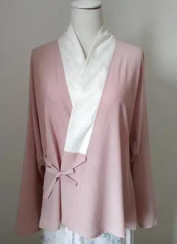 直领对襟 窄袖短衫 仿明制对穿交汉元素 无开叉非古装 - 路口