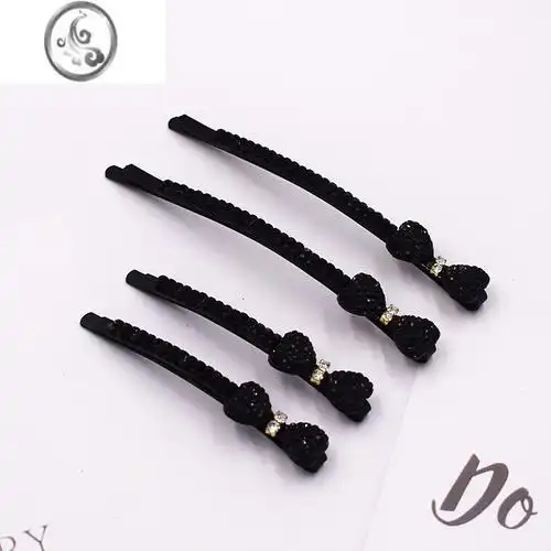 jimi简约黑钻一字夹韩国发夹侧边夹刘海小卡子夹子黑色镶钻头饰品发卡