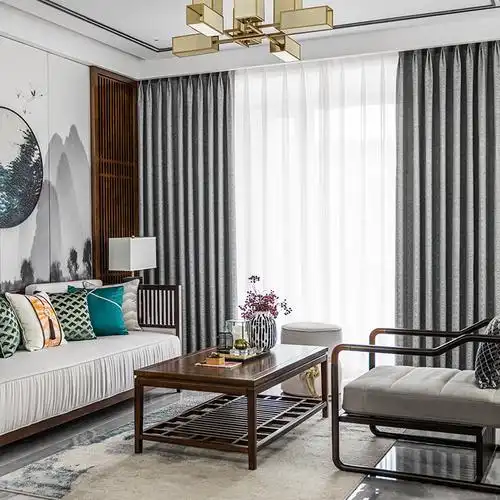 2021年新款高精密粗粝感象棋布提花布窗帘客厅新中式卧室遮光定制