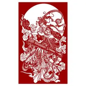 高清古代仕女手工刻纸图样黑白打印底稿中国风特色窗花装饰画底稿